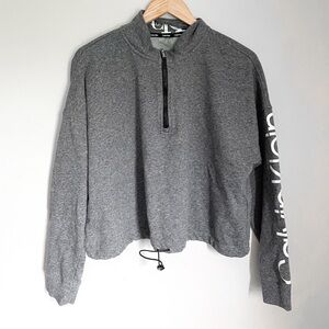 *Like New* Calvin Klein Grey and White Zip- Up Cropped Active Wear Sweater